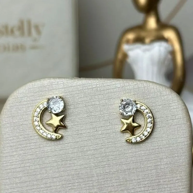 Brinco Lua Com Estrela Cravejado