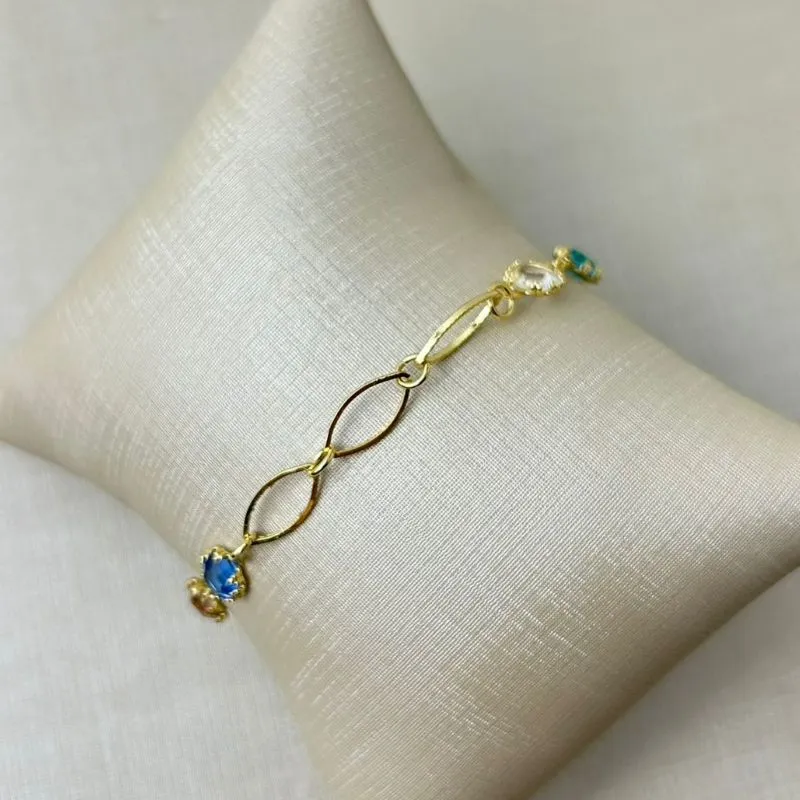 Pulseira Coração Zirconia Color Banhada a Ouro