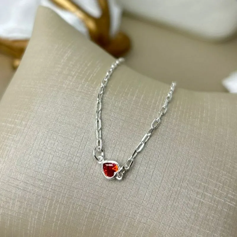 Pulseira Pedra De Coração Em Zircônia Vermelha