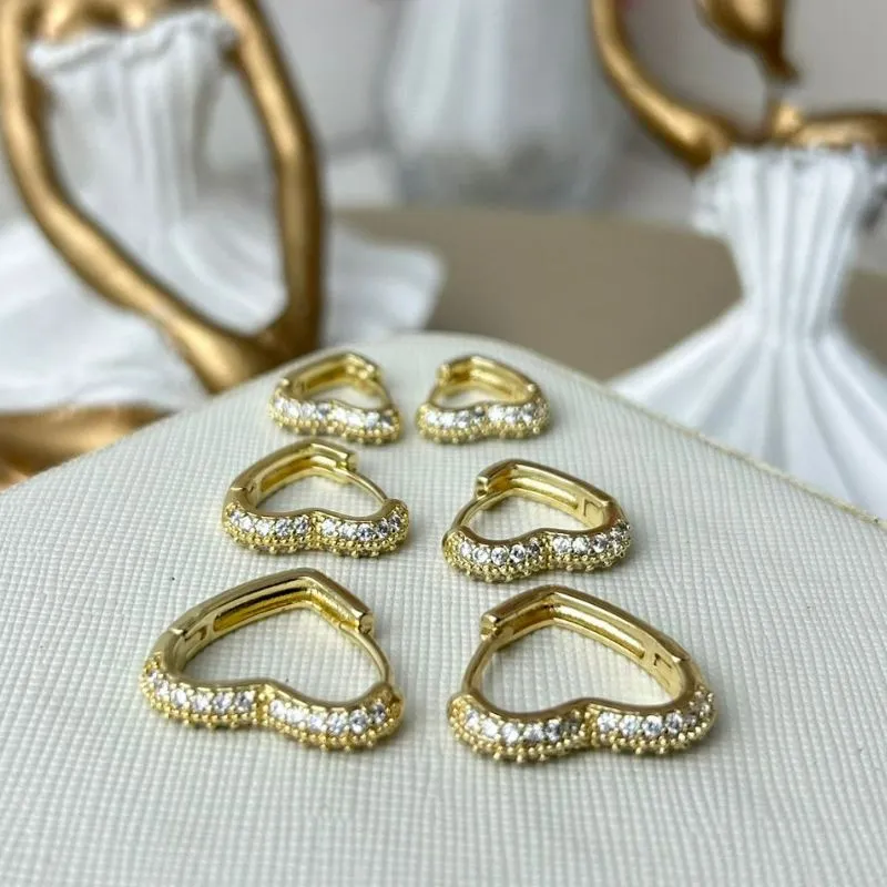 Trio Argola Coração Cravejado Banhado a Ouro