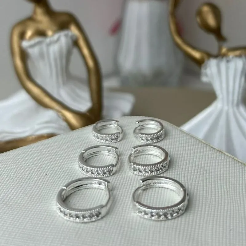 Trio Argola Cravejada Banhado a Prata