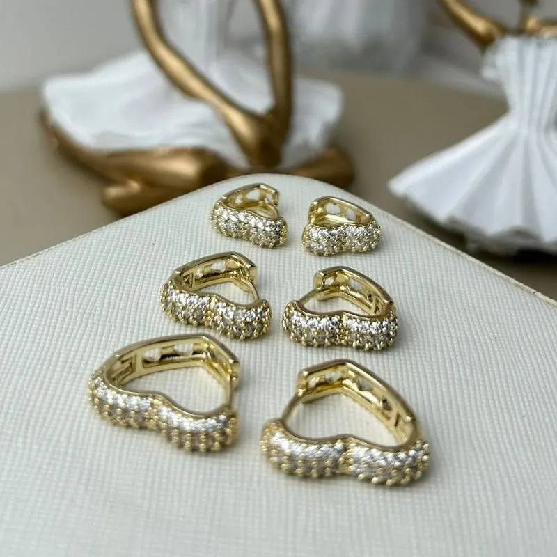 Trio Coração Cravejado Banhado a Ouro