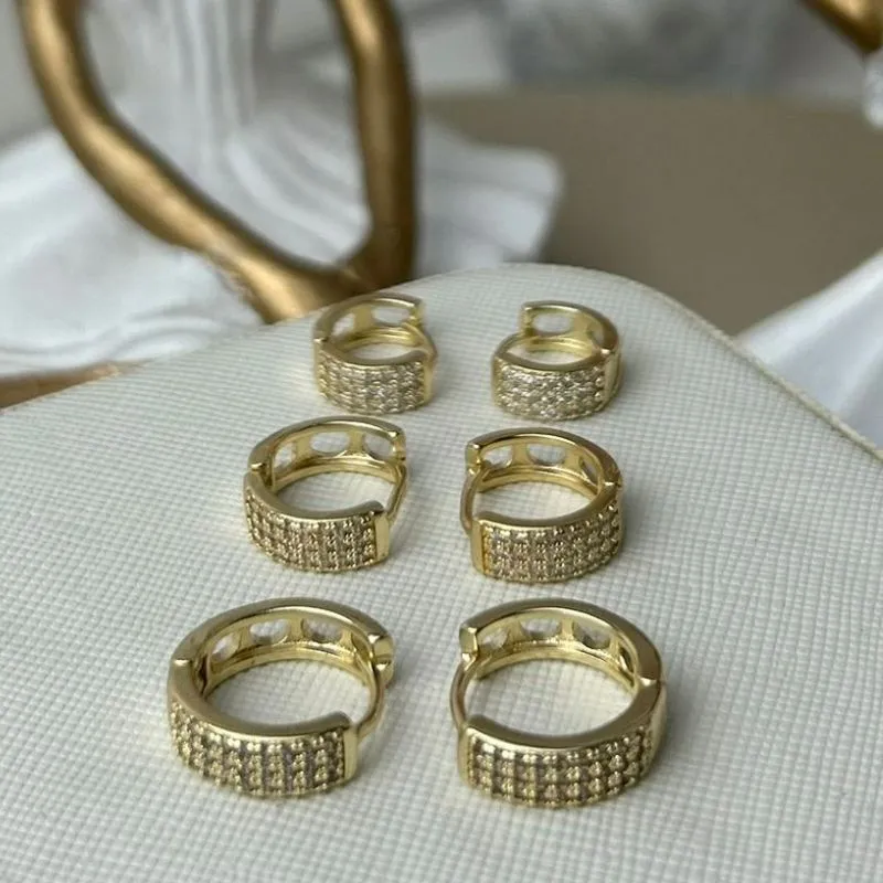 Trio de Argola Três fileiras Cravejadas Banhado a Ouro