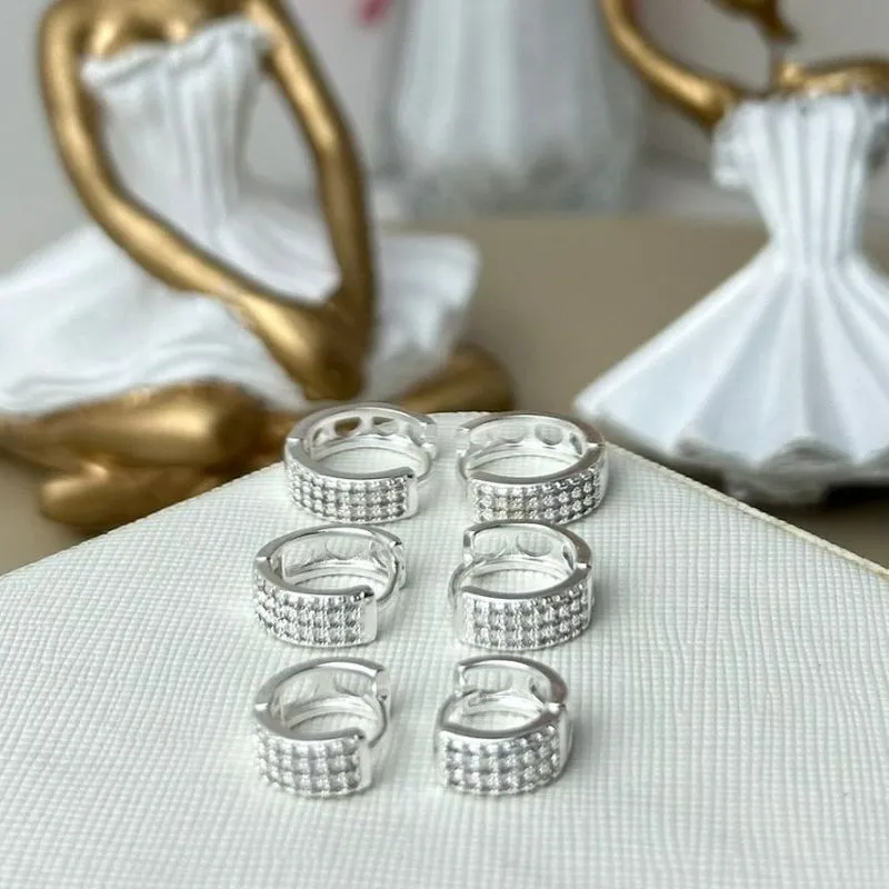 Trio de Argola Três fileiras Cravejadas Banhado a Prata