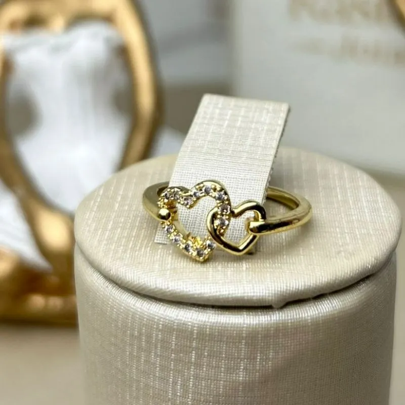 Anel Coração Duplo Cravejado