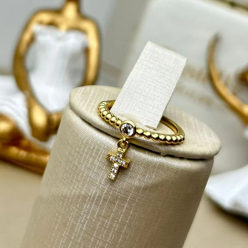 Anel De Bolinha Com Cruz Cravejada