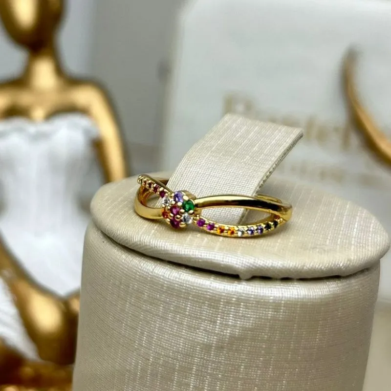 Anel Duplo Cruzado Color Banhado a Ouro