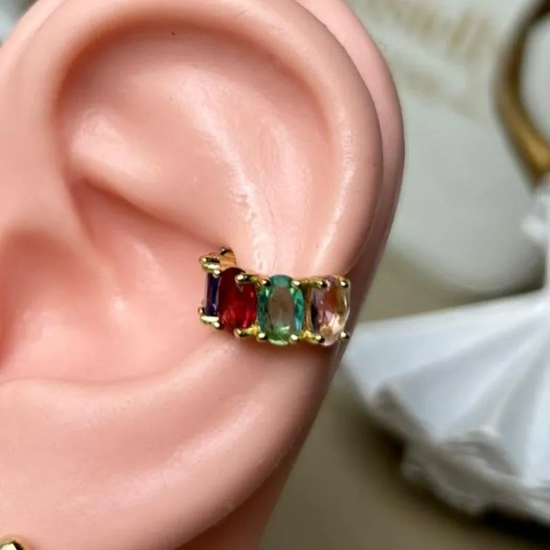 Piercing Fake Color Cravejado Banhado a Ouro