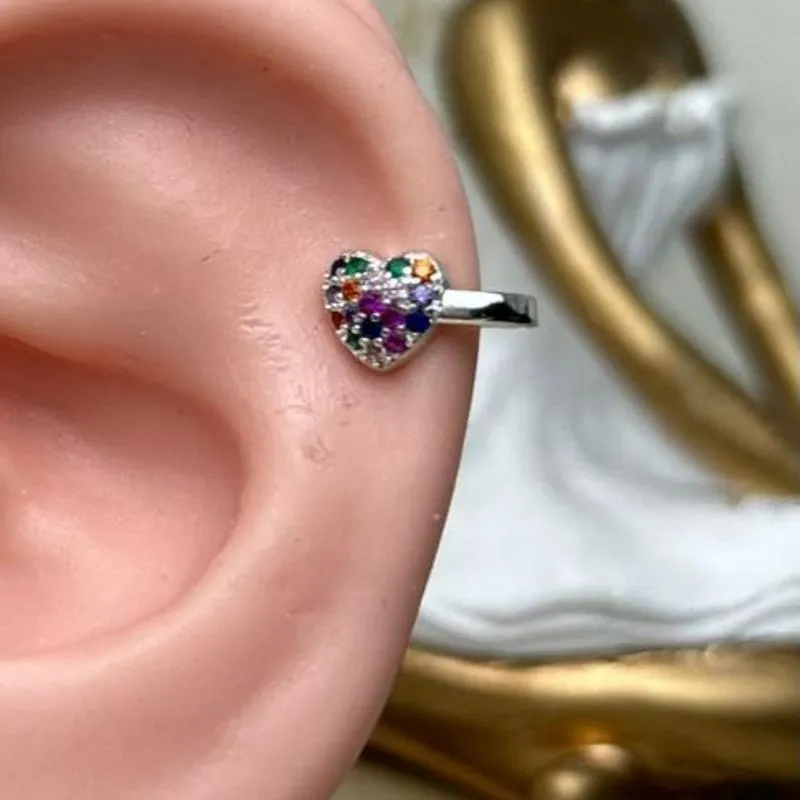 Piercing Fake Coração Cravejado Color