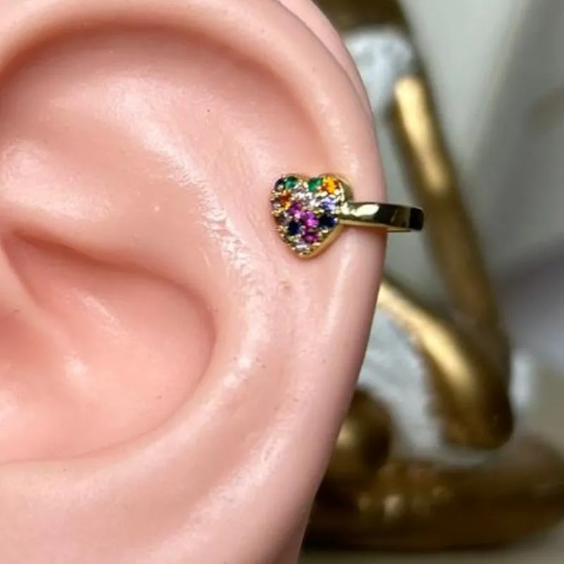 Piercing Fake Coração Cravejado Color