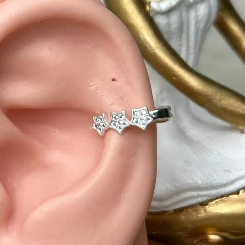Piercing Fake Estrelinha Cravejada Banhado a Ouro