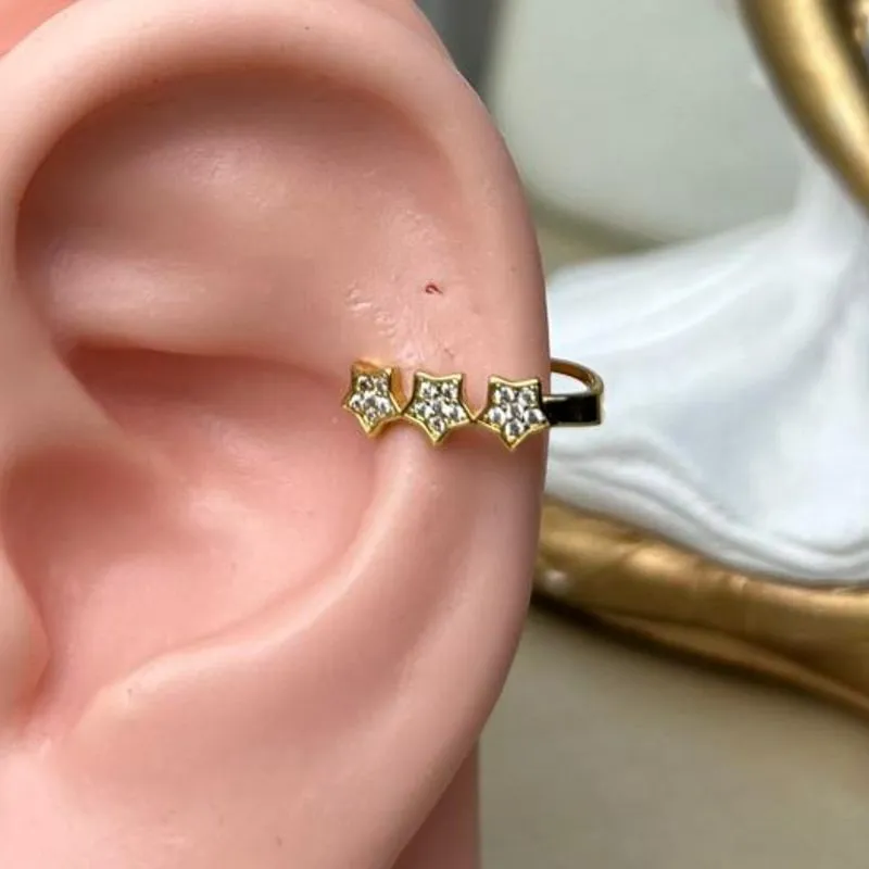 Piercing Fake Estrelinha Cravejada Banhado a Ouro