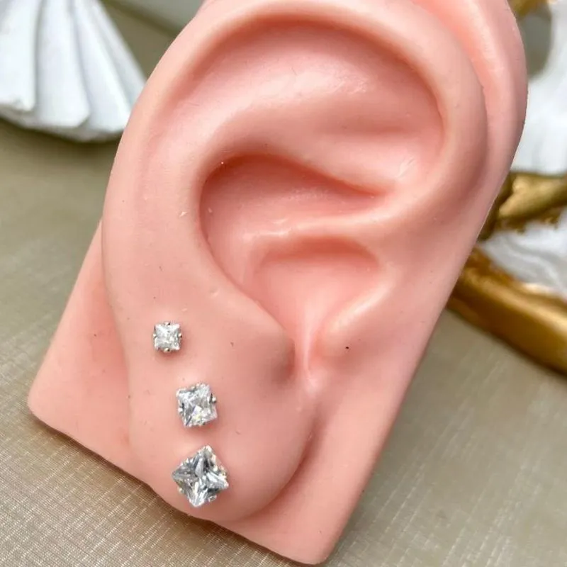 Brinco Trio Quadrado Banhado a Prata