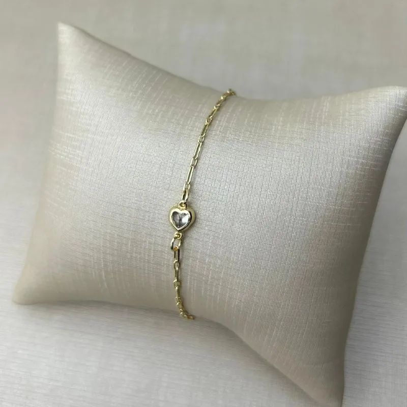 Pulseira Pedra De Coração Em Zircônia Branca