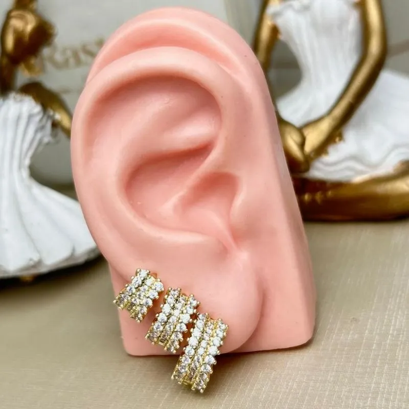 Trio Argola com Cravejamento Triplo Banhado a Ouro