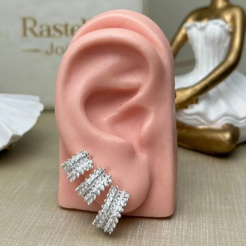 Trio Argola com Cravejamento Triplo Banhado a Prata