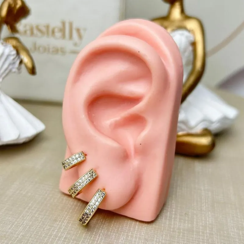 Trio Argola Cravejada Banhado a Ouro