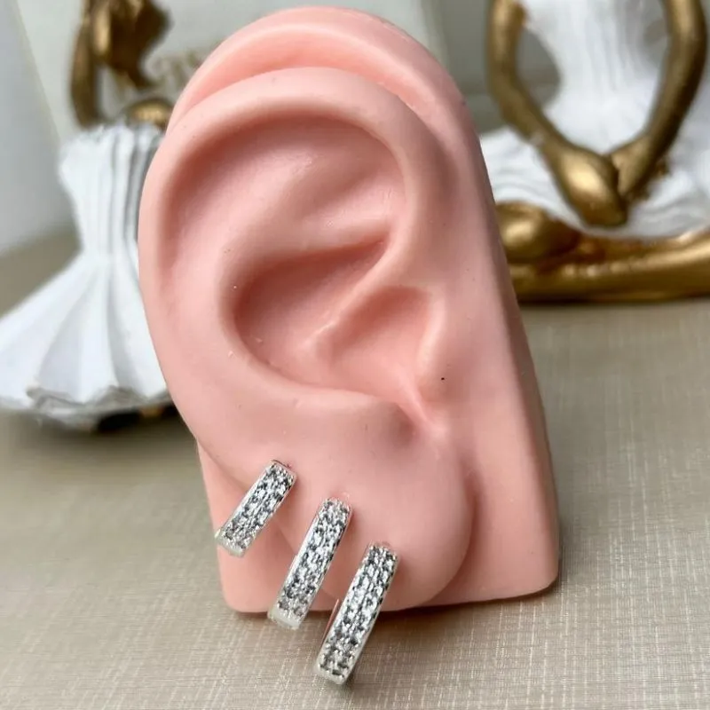 Trio Argola Cravejada Banhado a Prata