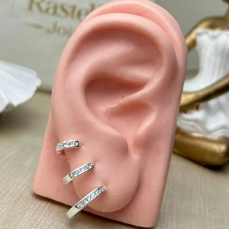 Trio Argola Cravejada Banhado a Prata