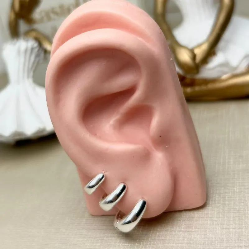 Trio Argola Lisa Vazada Atrás Banhada a Prata