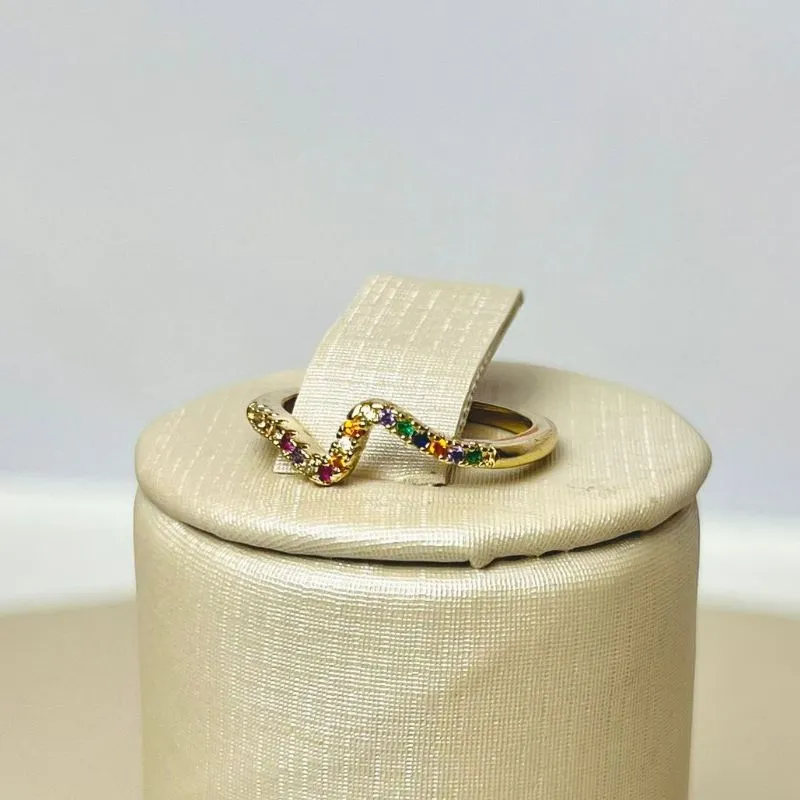 Anel Zirconia Color Banhado a Ouro