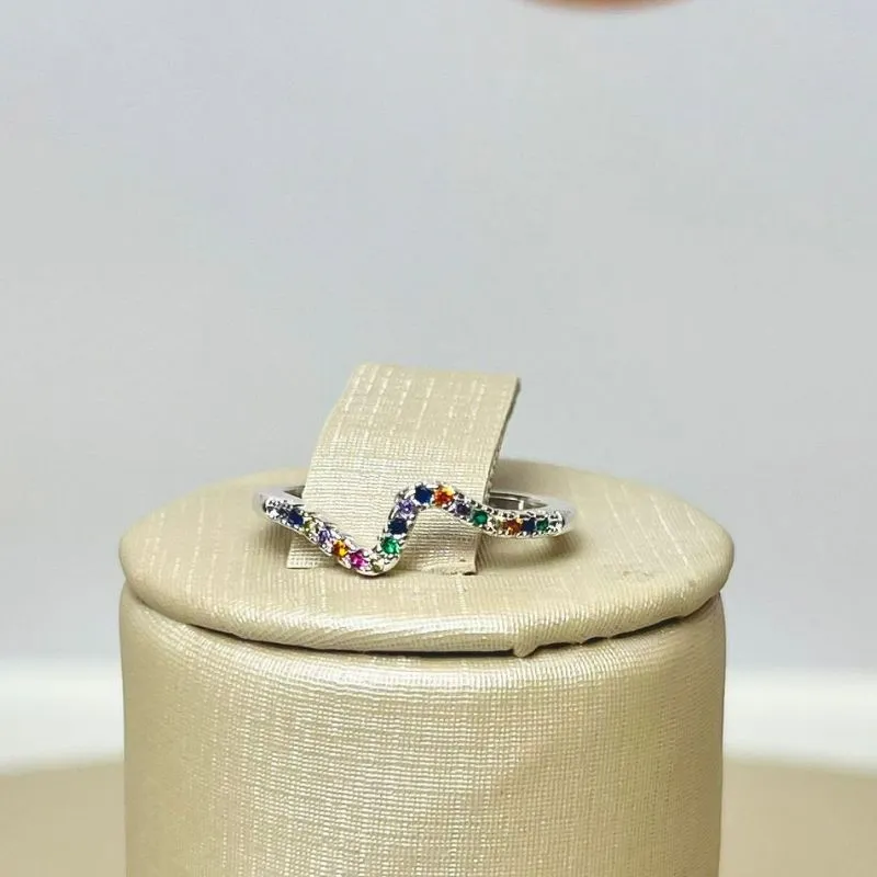 Anel Zirconia Color Banhado a Prata