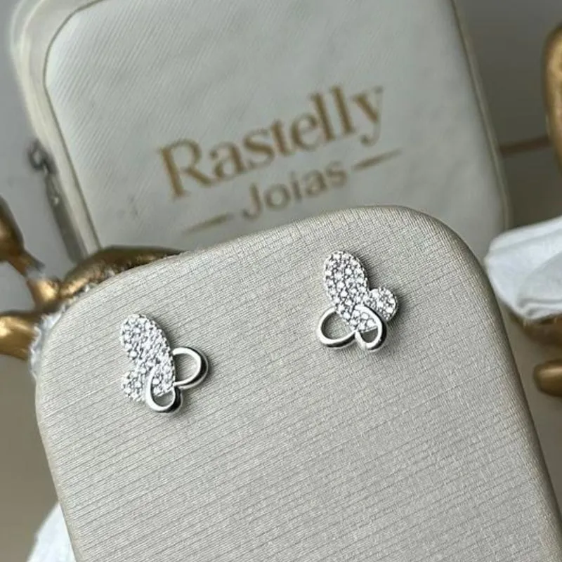 Brinco Borboleta Cravejada Banhado a Prata