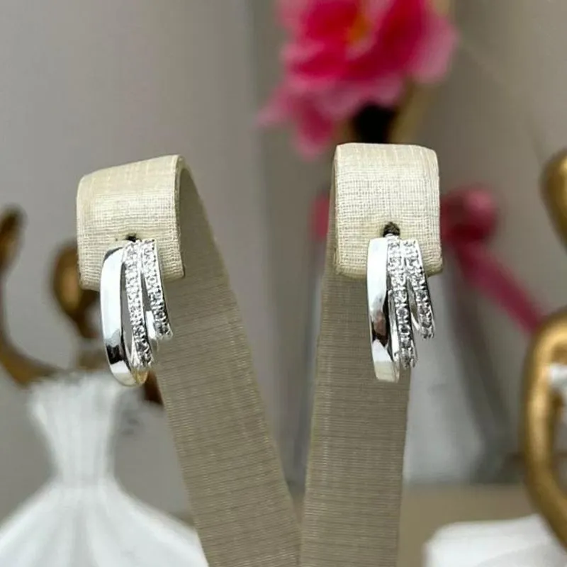 Brinco 2 Aro Cravejado 1 Aro Liso