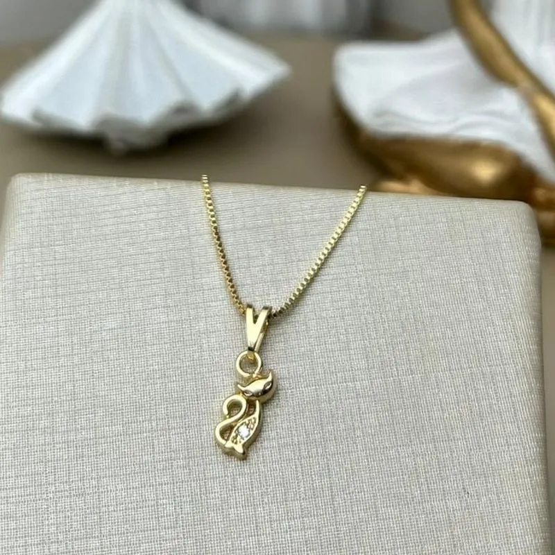 Colar Infantil Gatinho Banhado a Ouro