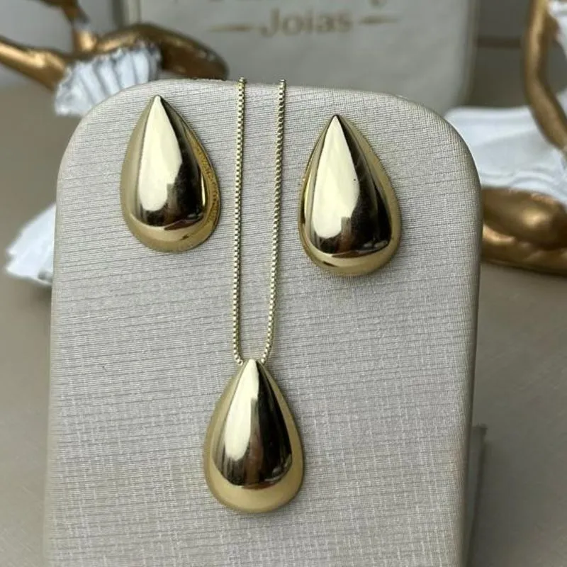 Conjunto Gota Lisa Banhado a Ouro