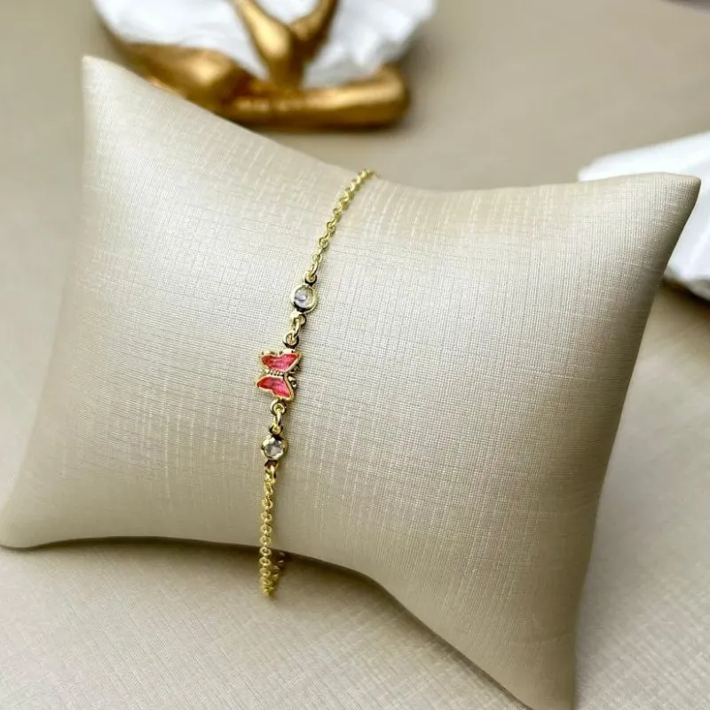 Pulseira Infantil Catarina Rosa Banhada a Ouro