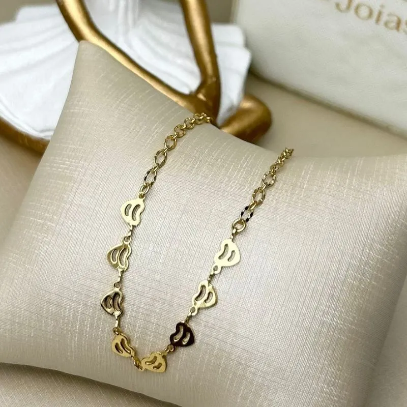 Tornozeleira Coração Liso Banhado a Ouro