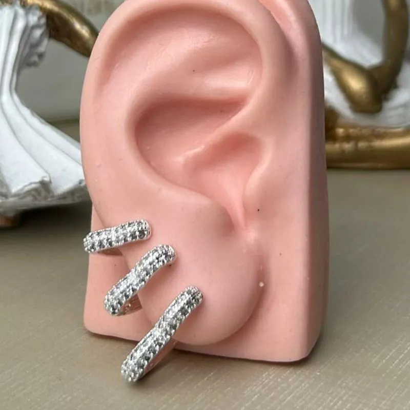 Trio Argola Coração Cravejado Banhado a Prata