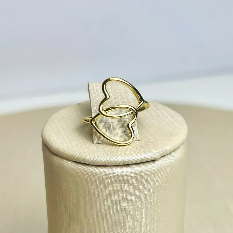 Anel Coração Duplo Grande Banhado a Ouro