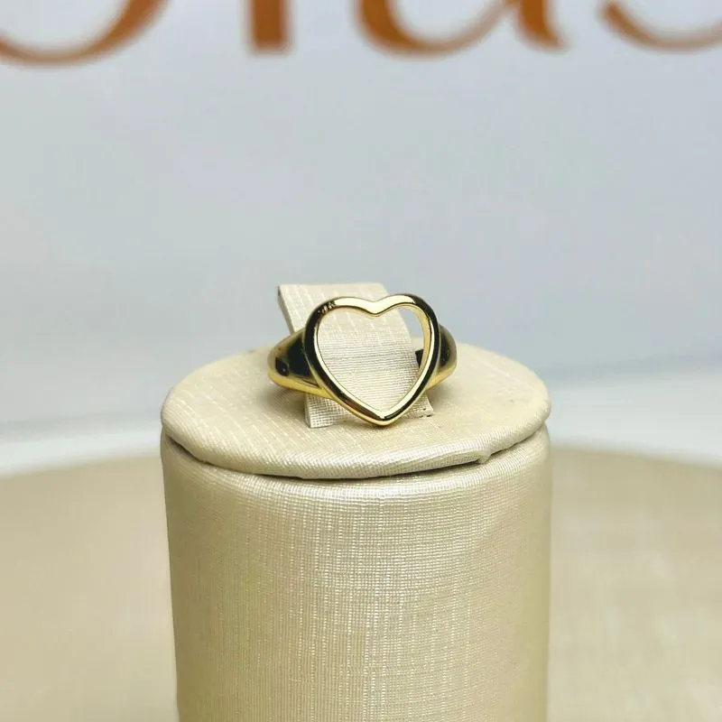 Anel Coração Vazado Banhado a Ouro