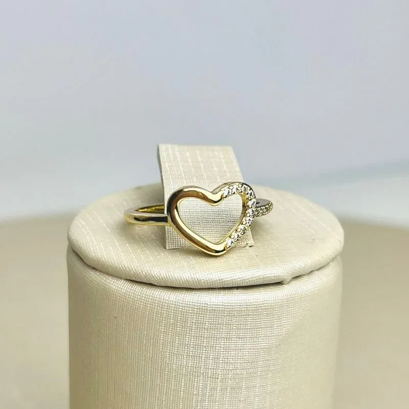 Anel De Coração Cravejado Banhado a Ouro