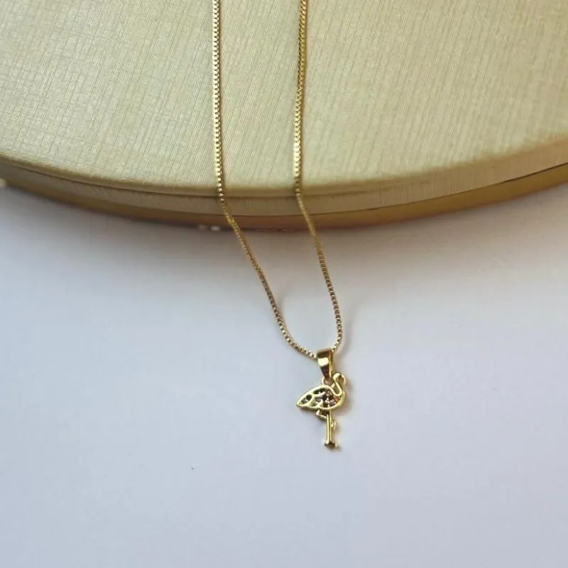 Colar De Flamingo Color Banhado a Ouro
