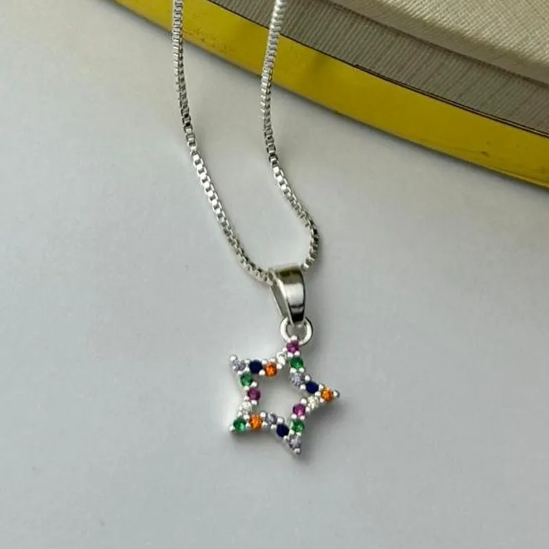 Colar Estrela Color Banhada a Prata