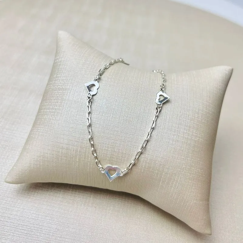 Pulseira Coração Vazado Banhado a Prata