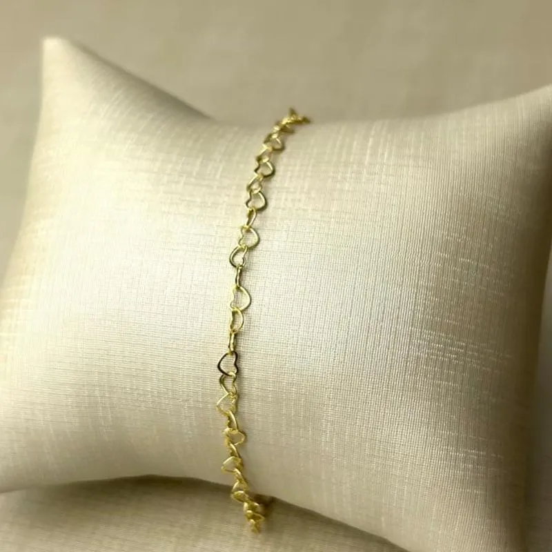Pulseira De Elos De Coração Banhado A Ouro